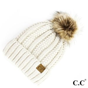 C.C Pom Fuzzy Lined Beanie Ivory